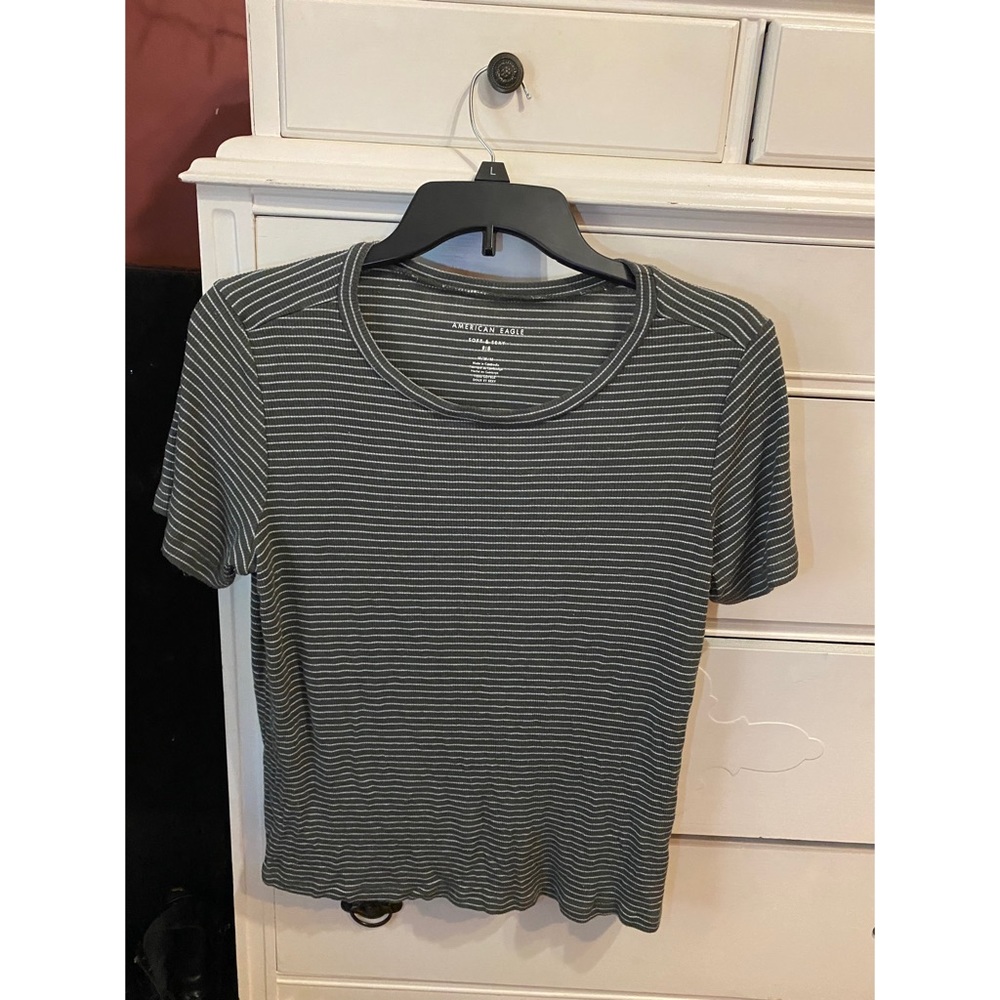 American eagle green and white striped blouse, super soft material! Size medium
